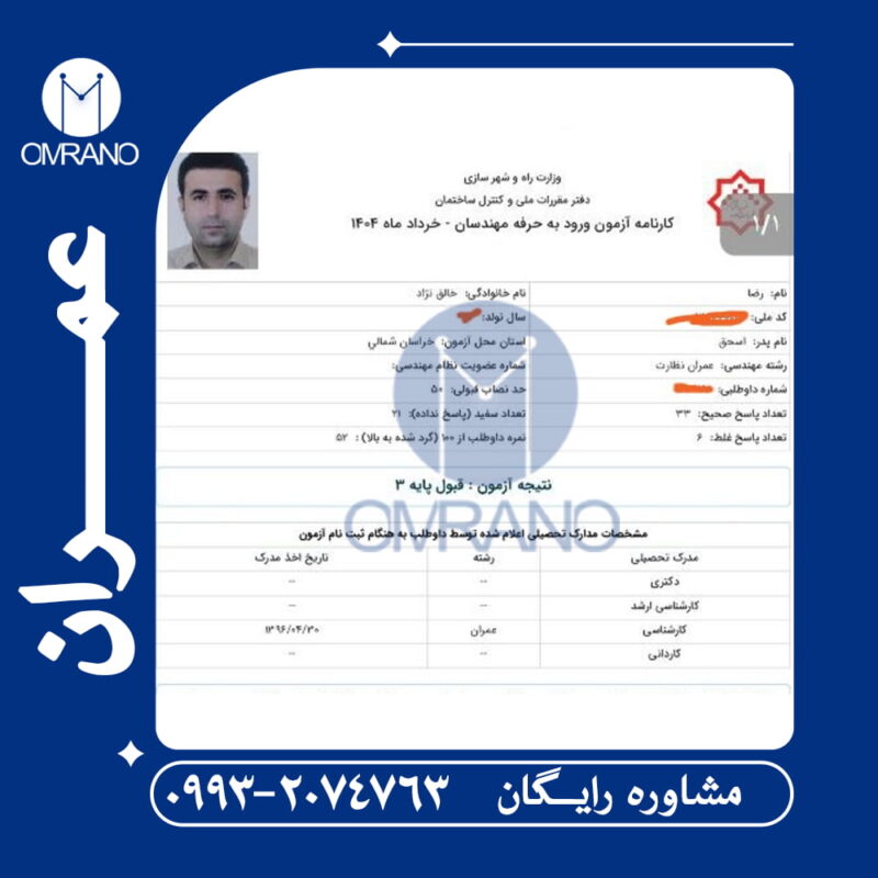 اسامی قبول شدگان آزمون نظارت و اجرا با مجموعه هایلایت شده عمرانو